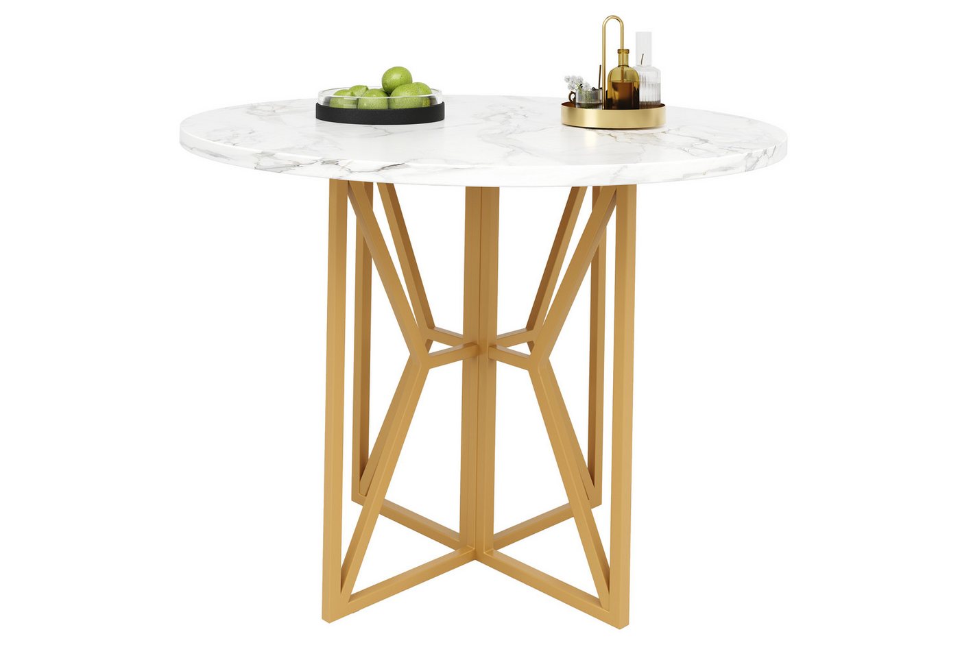 REDOM Esstisch Moderner Küchentisch (Eleganter Runder Esstisch 80x80 cm – Goldene Metallbeine, Marmormuster aus MDF, Höhenverstellbar, 80 x 80 x 76 cm) von REDOM
