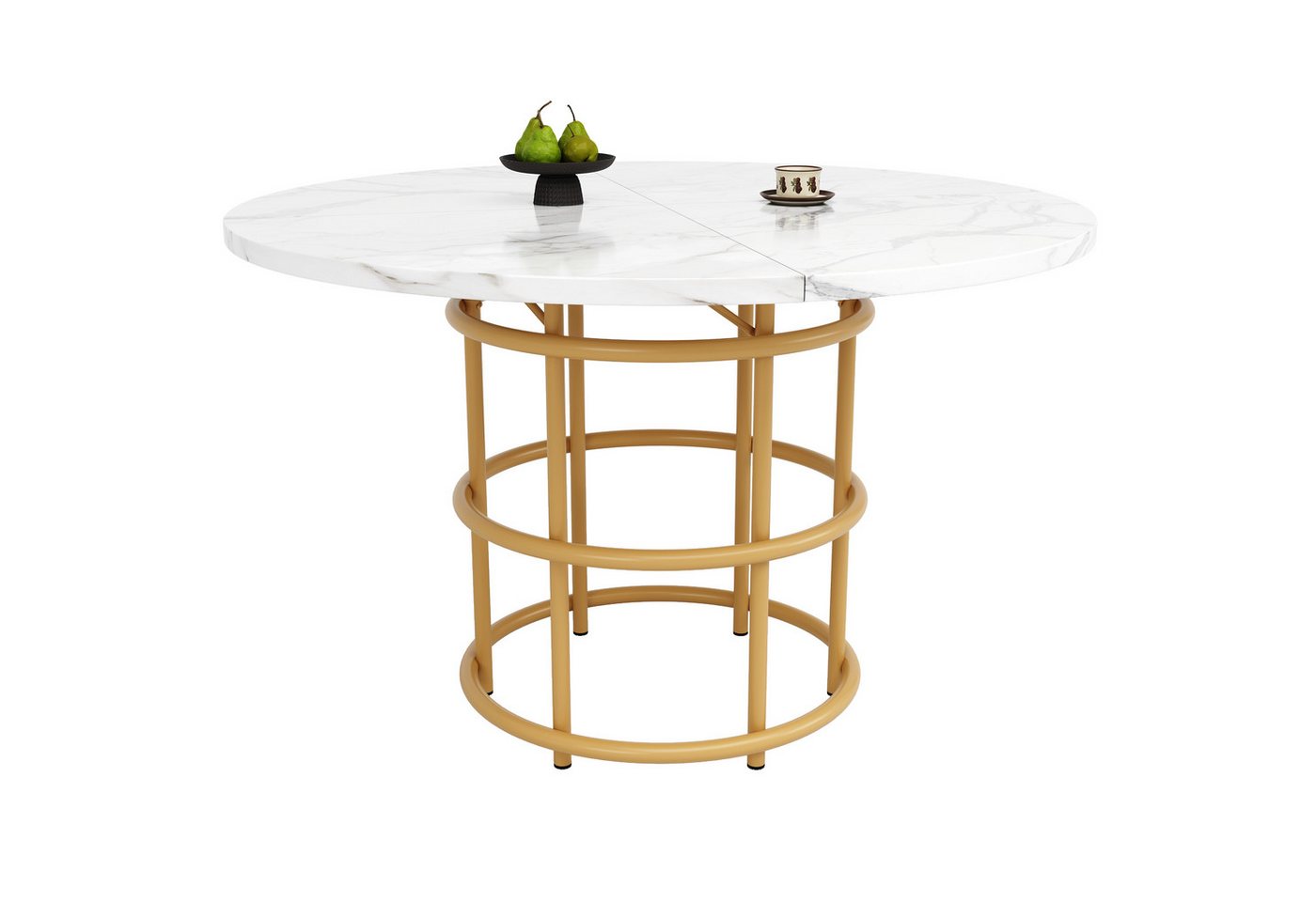 REDOM Esstisch Moderner Küchentisch (Moderner Runder Esstisch 100x100cm, Geometrische Metallbeine, Marmor MDF,Verstellbare Tischbeine, Für Esszimmer & Wohnzimmer, 4-6 Personen, 100×100×76cm) von REDOM