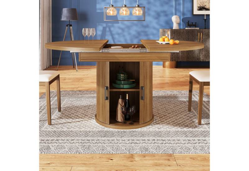 REDOM Esstisch Runder Tisch,Teleskoptisch (Ausziehbarer Esstisch mit Walnuss-Maserung – Erweiterbar von 118 cm auf 158 cm, Platz für 6 Personen, mit Stauraum und verstellbaren Füßen., 1-St) von REDOM