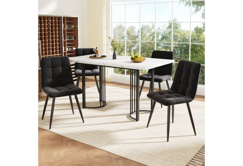 REDOM Esstisch Teleskoptisch,Esszimmer-Set (5-teiliges Esstisch-Set, Ausziehbarer Tisch, 4 Samt-Stühle mit Metallbeinen, Erweitert für 4-6 Personen, 5-St., Tischgröße: 140-179,5 x 80 x 75,5 cm Stuhlgröße: 44 x 41 x 86 cm) von REDOM