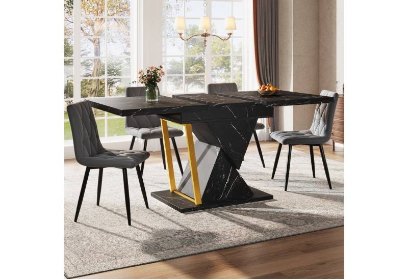 REDOM Esstisch Teleskoptisch,Moderne Esstisch (MDF mit Marmoroptik, für Küche & Wohnzimmer, 1-St., Aufgeklappt:110x80x76cm Zusammengeklappt:140x80x76cm) von REDOM