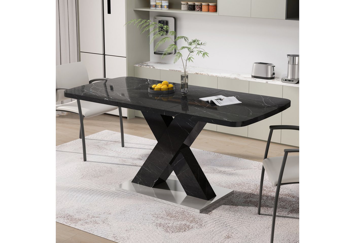 REDOM Esstisch Wohnzimmertisch,Ausziehbar mit Marmor-Tischplatte, X-förmige MDF-Beine (Modernes Rechteck-Esszimmertische 120-160 cm), stabile Metallbasis von REDOM
