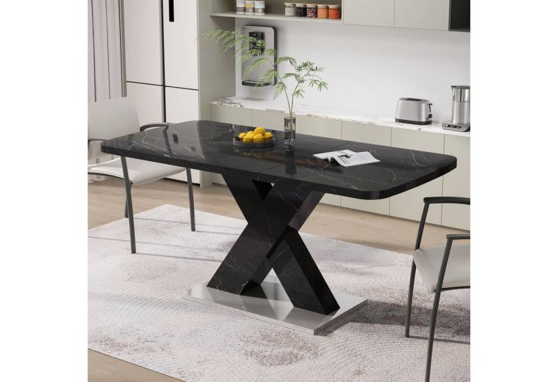 REDOM Esstisch Wohnzimmertisch,Ausziehbar mit Marmor-Tischplatte, X-förmige MDF-Beine (Modernes Rechteck-Esszimmertische 120-160 cm), stabile Metallbasis von REDOM