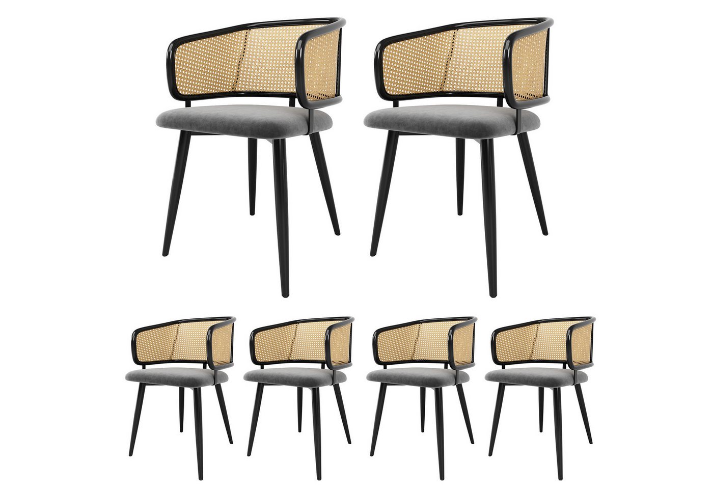 REDOM Esszimmerstuhl Esszimmerstuhl,Loungesessel,Freizeitstuhl (6er-Set Esszimmerstühle mit ergonomischer Rattan-Rückenlehne, weichem Samt-Sitzkissen & stabilen Eisenbeinen mit Holzmaserung., 6 St) REDOM Esszimmerstuhl Esszimmerstuhl,Loungesessel,Freizeitstuhl (6er-Set Esszimmerstühle mit ergonomischer Rattan-Rückenlehne, weichem Samt-Sitzkissen & stabilen Eisenbeinen mit Holzmaserung., 6 St) von REDOM