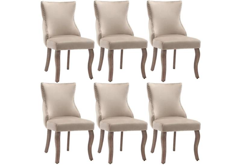 REDOM Esszimmerstuhl Esszimmerstuhl,Wohnzimmerstuhl,Loungesessel (Esszimmerstuhl 2-6er Set, Beige Samt, mit Knopfsteppung und Nagelkopfbesatz, Gebogene Massivholzbeine, Retro Design., 6 St) von REDOM