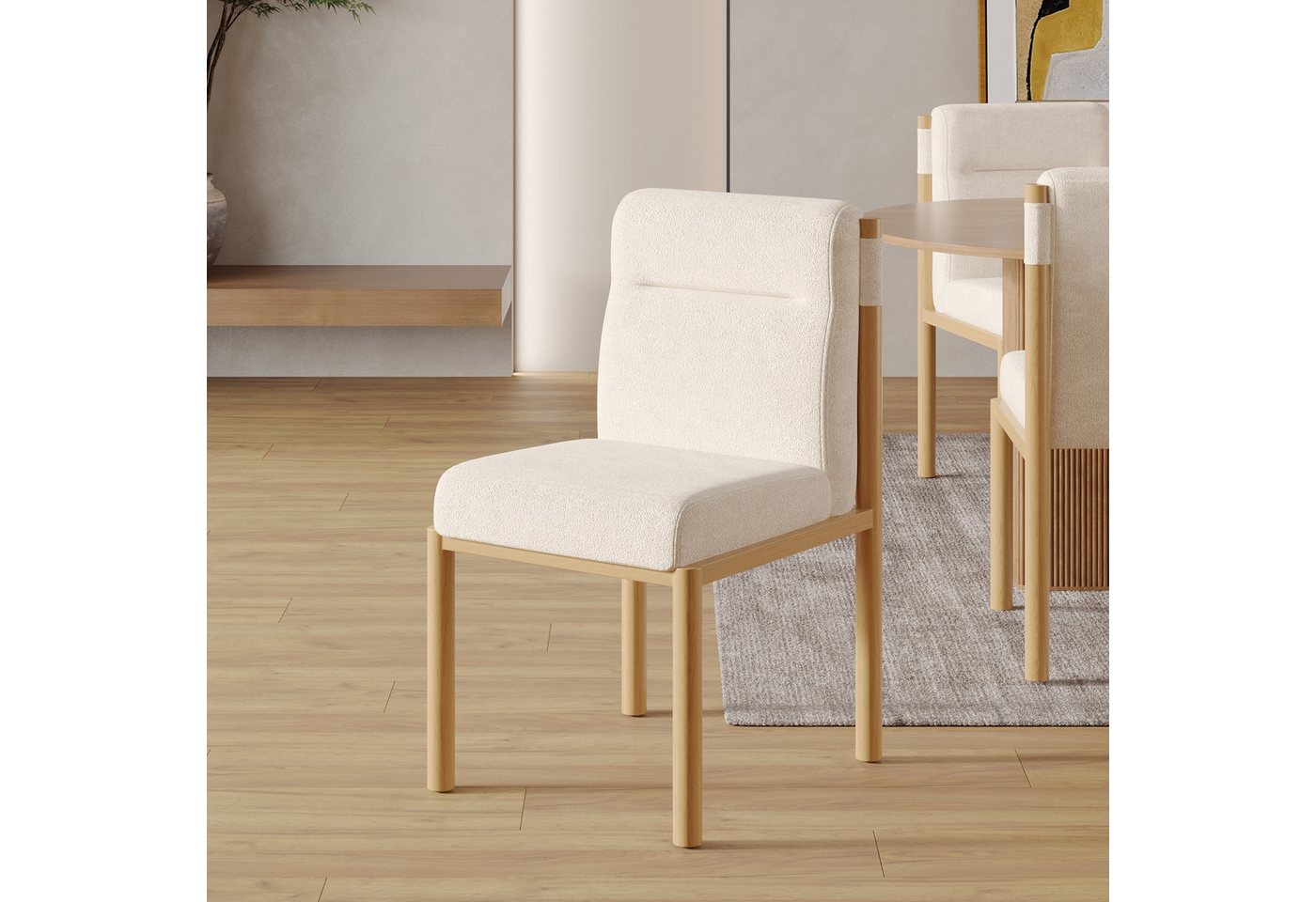 REDOM Esszimmerstuhl Esszimmerstuhl 2er-Set mit Sherpa-Bezug und Metallgestell, beige (Wohnzimmer oder Café. Moderner, Sherpa-Stoff, 2 St), Rahmen in Eichenholz-Optik und dick gepolsterter Sitzfläche von REDOM