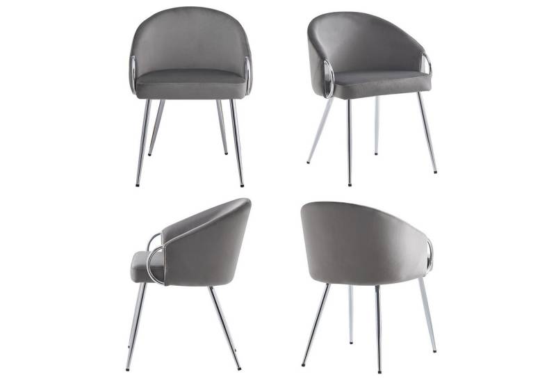 REDOM Esszimmerstuhl Kosmetikstuhl,Esszimmerstuhl,Loungesessel (Samt-Stoff-Esszimmerstuhl im 4er Set, Ergonomisch & Atmungsaktiv mit Verstellbaren Beinen und Galvanisierten Silber-Eisenbeinen, Fächerförmige Rückenlehne, 4 St) von REDOM