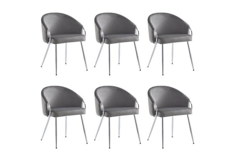 REDOM Esszimmerstuhl Kosmetikstuhl,Esszimmerstuhl,Loungesessel (Samt-Stoff-Esszimmerstuhl im 6er Set, Ergonomisch & Atmungsaktiv mit Verstellbaren Beinen und Galvanisierten Silber-Eisenbeinen, Fächerförmige Rückenlehne, 6 St) von REDOM