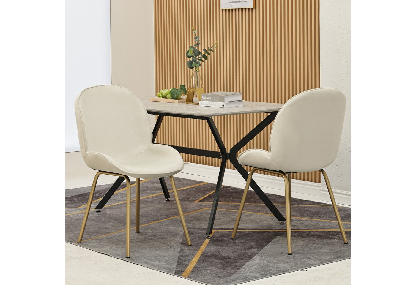 REDOM Esszimmerstuhl Küchenstuhl (2 St), Sitzfläche aus Samt, Gestell aus Metall,Gold Metallbeine von REDOM