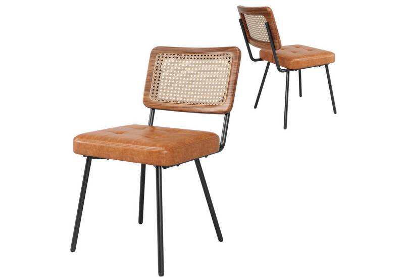REDOM Esszimmerstuhl Rattan-Loungesessel,Schminkstuhl,Luxusstuhl (Esszimmerstühle mit ergonomischer Rattan-Rückenlehne & Kunstleder – Komfortabel, robust & verstellbar, 2 St) von REDOM