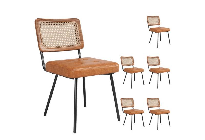 REDOM Esszimmerstuhl Rattan-Loungesessel,Schminkstuhl,Luxusstuhl (Esszimmerstühle mit ergonomischer Rattan-Rückenlehne & Kunstleder – Komfortabel, robust & verstellbar, 6 St) von REDOM