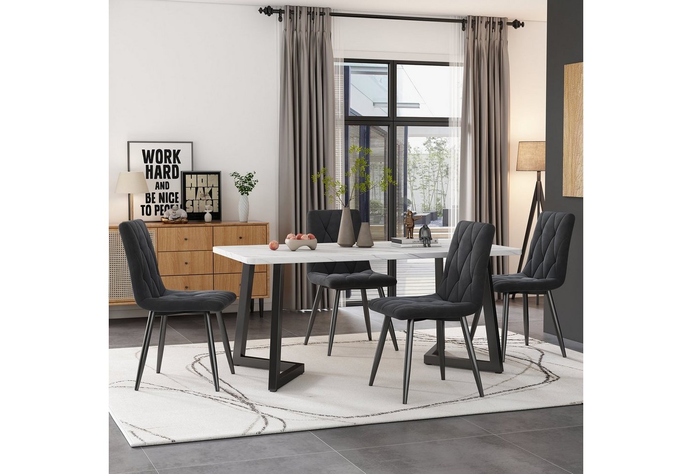 REDOM Esszimmerstuhl Wohnzimmerstuhl (4 St), 4er-Set Polsterstuhl Stuhl, Küchenstuhl mit Rückenlehne, Metallbeine von REDOM