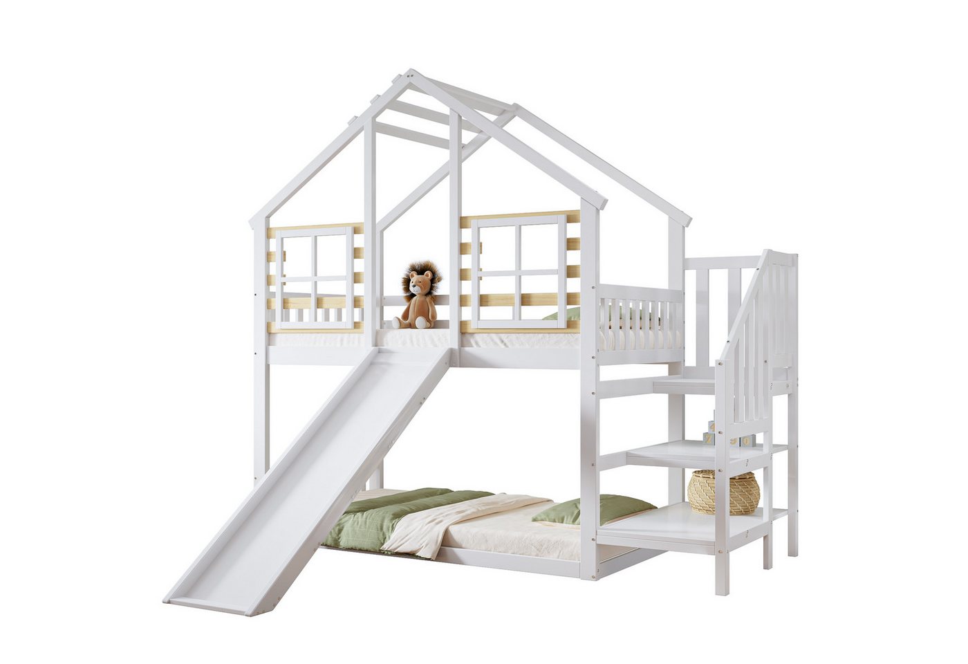 REDOM Etagenbett Hochbett Kinderbett (mit Treppe, sicherem Gitter & Rutsche – Abenteuer-Hochbett 90x200 cm, für Spielzimmer & Jugendzimmer), Ohne Matratze von REDOM
