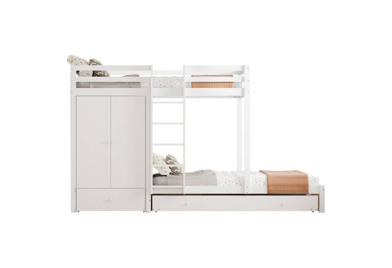 REDOM Etagenbett Hausbett Kinderbett aus Massivholz mit Ausziehbett (multifunktionales Kinderbett mit Kleiderschrank, Schubladen und Ablagefach 90 x200 cm), ohne Matratze von REDOM