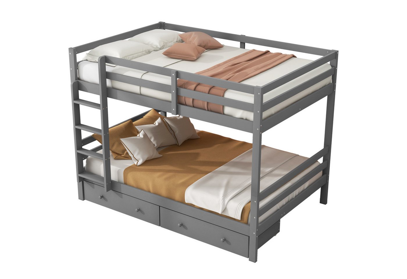 REDOM Etagenbett Holzbett, Stauraumbett, Doppelbett (mit Ausziehbett, Hohe Geländer, Stabile Treppe, 140x200cm), ohne Matratze von REDOM