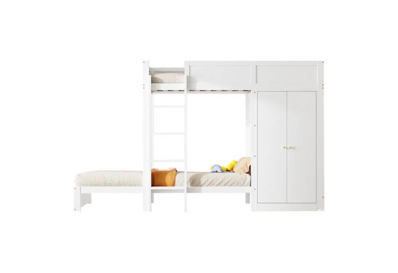 REDOM Etagenbett Kinder-Stauraumbett Einzelbett Kinderbett Holzbett Jugendbett (mit sicherer Treppe, Stauraum im Kleiderschrank und hohem Schutzzaun, 90 x 200 cm), ohne Matratze von REDOM