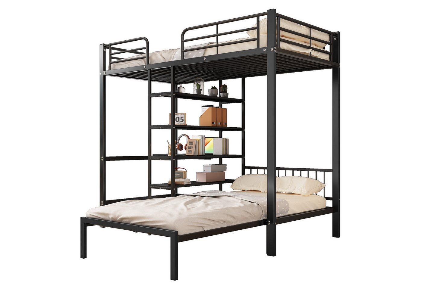 REDOM Etagenbett Kinderbett mit Tisch und Regalen, Geeignet für Kinder und Jugendliche (goldener Rahmen, minimalistisches Design, 90x200cm), ohne Matratze von REDOM