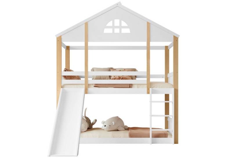 REDOM Etagenbett mit Rutsche & Treppe, Spielhaus-Design aus Massivholz (ideal fürs Kinderzimmer oder Spielbereich, 90x200 cm), ohne Matratze von REDOM