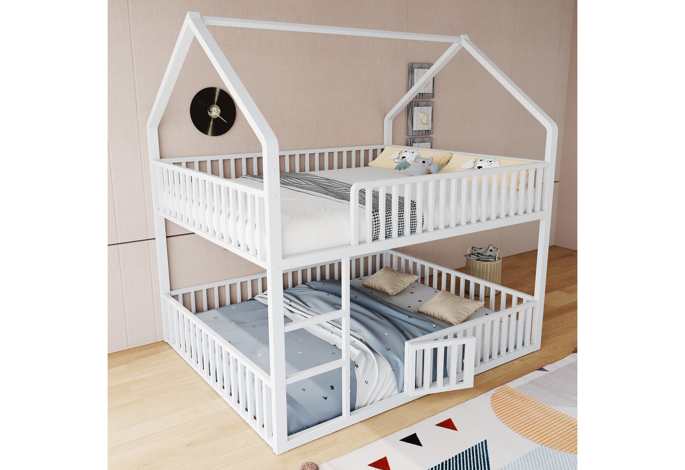 REDOM Etagenbett mit Treppe & Tür, Hochbett-Design, Unterbett multifunktional (Metallbett Kinderbett, 140x200 cm), ohne Matratze von REDOM