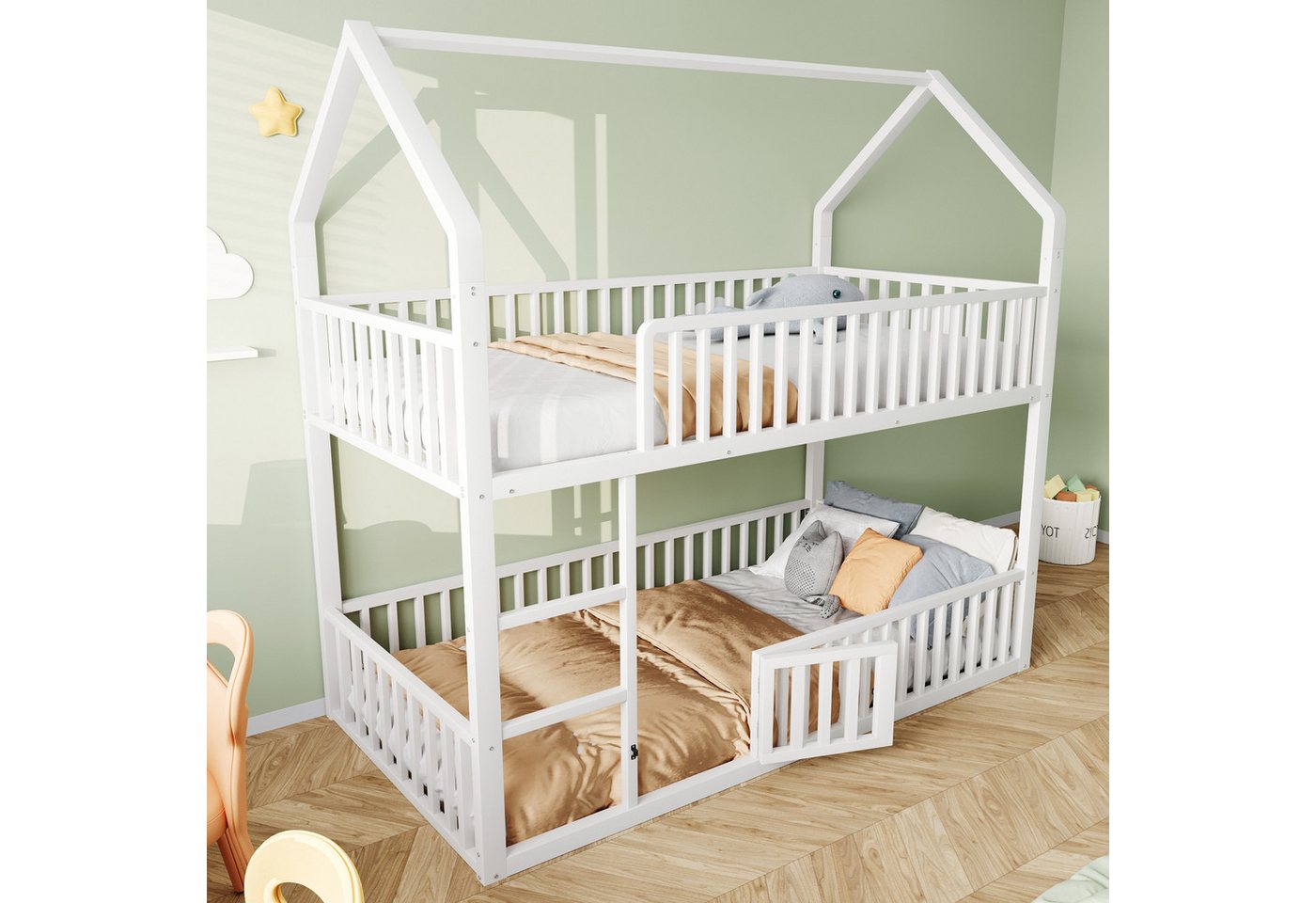 REDOM Etagenbett mit Treppe & Tür, Hochbett-Design, Unterbett multifunktional (Metallbett Kinderbett, 90x200 cm), ohne Matratze von REDOM