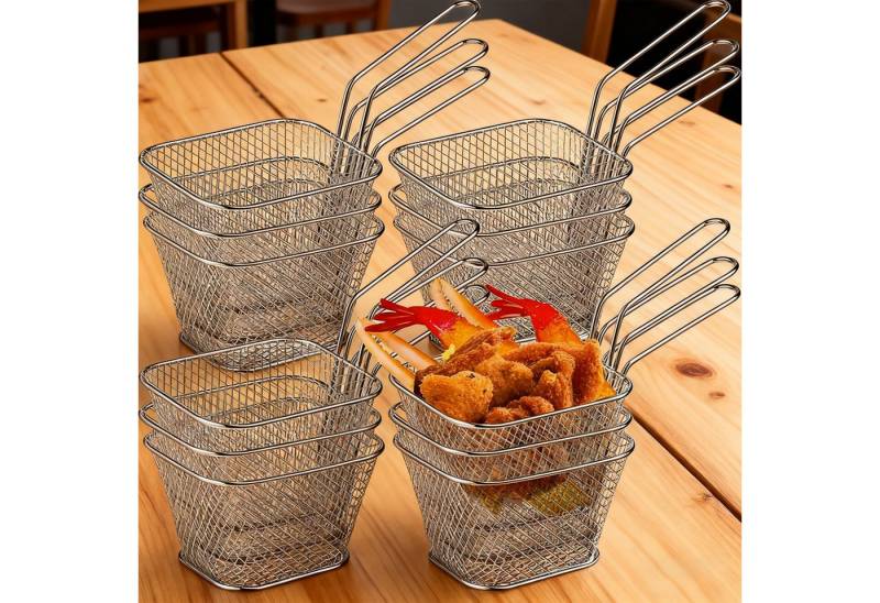 REDOM Frittiereinsatz Frittierkorb 12er Set Mini Servierkörbe Pommeskorb Frittiernetz, (Küchenzubehör Edelstahl für Pommes Snacks Beilagen hitzebeständig, 12-tlg), Frittierkorb eckig mit Henkel ideal für Küche Restaurant Party von REDOM