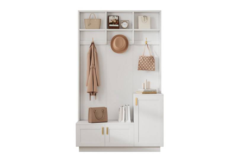 REDOM Garderoben-Set Moderner Garderobenschrank, (mit 3 Haken, Schuhablage und verstellbarem Stauraum – Elegante, platzsparende Flurmöbel für Flur, Eingangsbereich und kleine Haushalte, 1-St., 3 Haken, 3 Tür), mit einer Bank, 3 Haken von REDOM