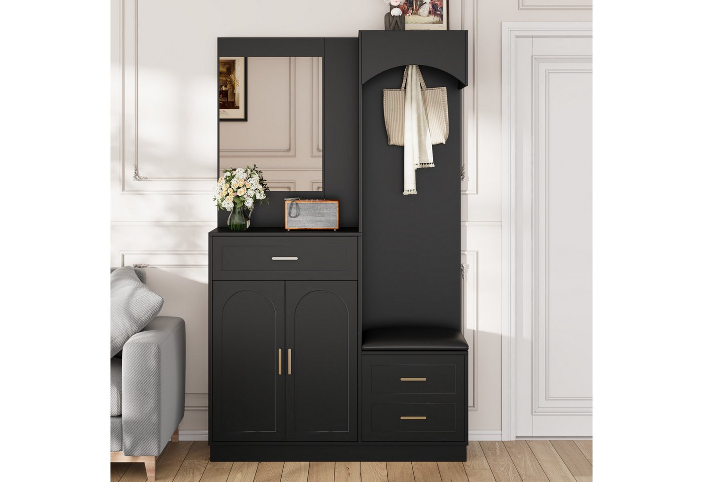 REDOM Garderoben-Set Multifunktions-Flurschrank Schuhschrank, (Kinderkleiderschrank, Garderobenständer, 1-St., 110 x 33 x 185.5 cm), mit verstellbaren Schuhregalen von REDOM