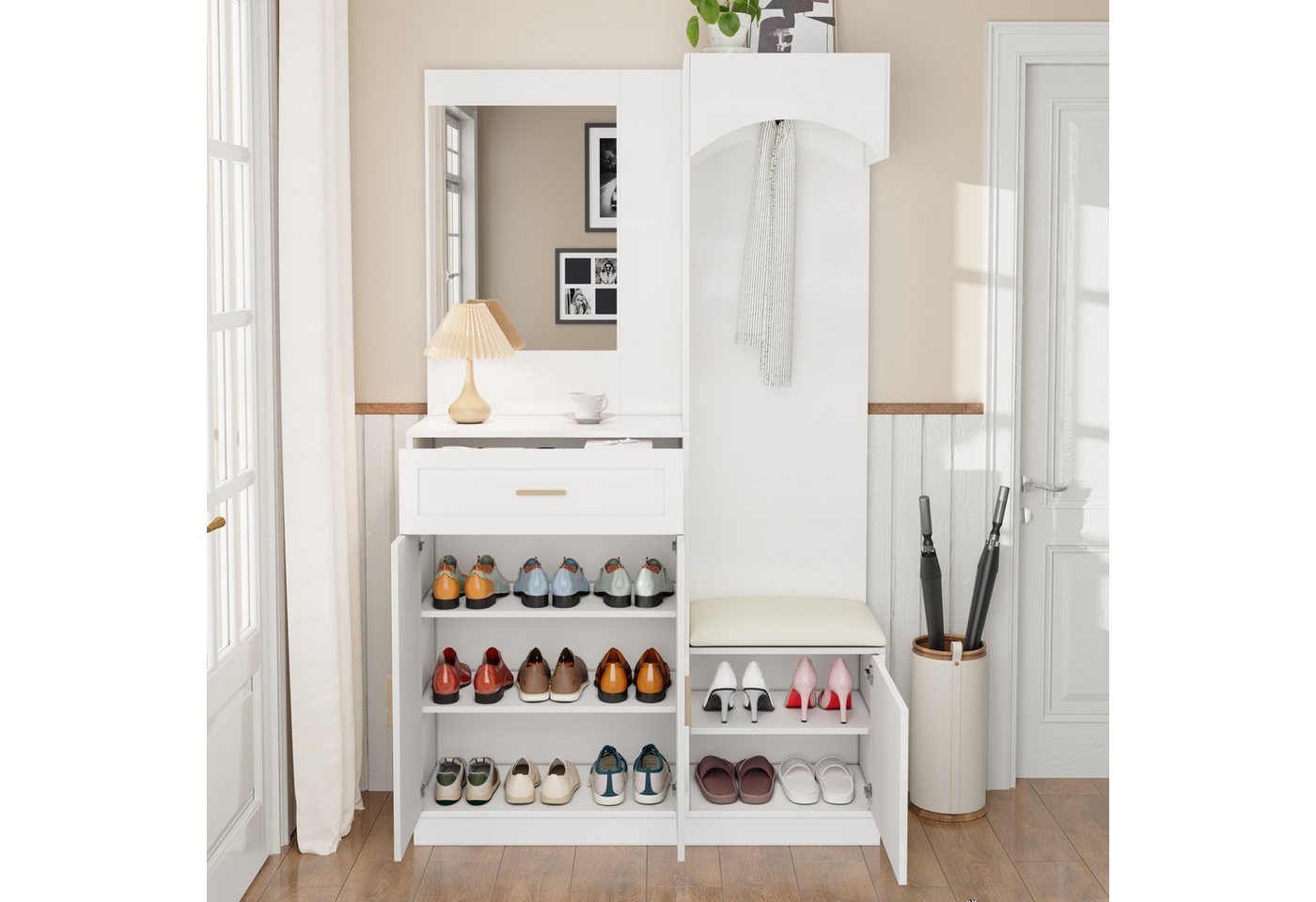 REDOM Garderoben-Set Multifunktions-Flurschrank Schuhschrank, (Kinderkleiderschrank, Garderobenständer, 1-St., 110 x 33 x 185.5 cm), mit verstellbaren Schuhregalen von REDOM