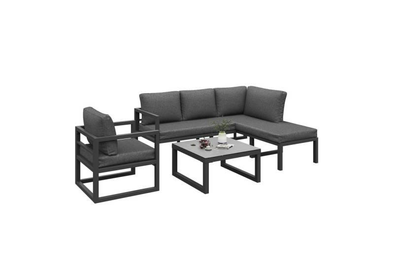 REDOM Gartenlounge-Set Ecksofa,Garten-Lounge-Set,mit verzinktem Eisengestell, (Modulares Seil-Gartenmöbel-Set mit 2 Sofas, Tisch und verstellbaren Füßen – Wetterfestes Lounge-Set., 4-tlg), mit Relaxfunktion von REDOM