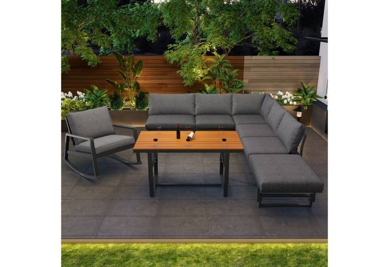 REDOM Gartenlounge-Set Gartenmöbel-Set, (Sitzgruppe aus Akazienholz, 4-tlg., inklusive Sitzkissen und Kissen,verstellbarer Rückenlehne und Tisch) von REDOM