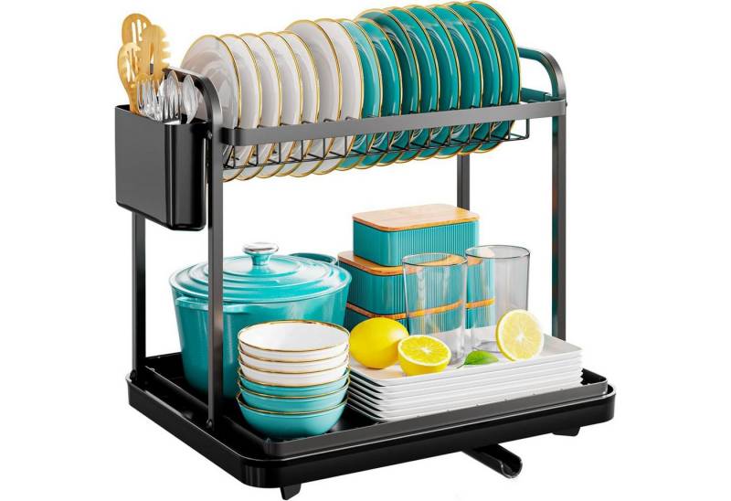 REDOM Geschirrständer Doppel-Etagen Geschirr Trockenständer Abtropfgestell Aufbewahrung, Zubehör für Esstisch Spüle Kochfeld, Abtropfgestell mit Auffangschale automatischem Wasserablauf REDOM Geschirrständer Doppel-Etagen Geschirr Trockenständer Abtropfgestell Aufbewahrung, Zubehör für Esstisch Spüle Kochfeld, Abtropfgestell mit Auffangschale automatischem Wasserablauf von REDOM