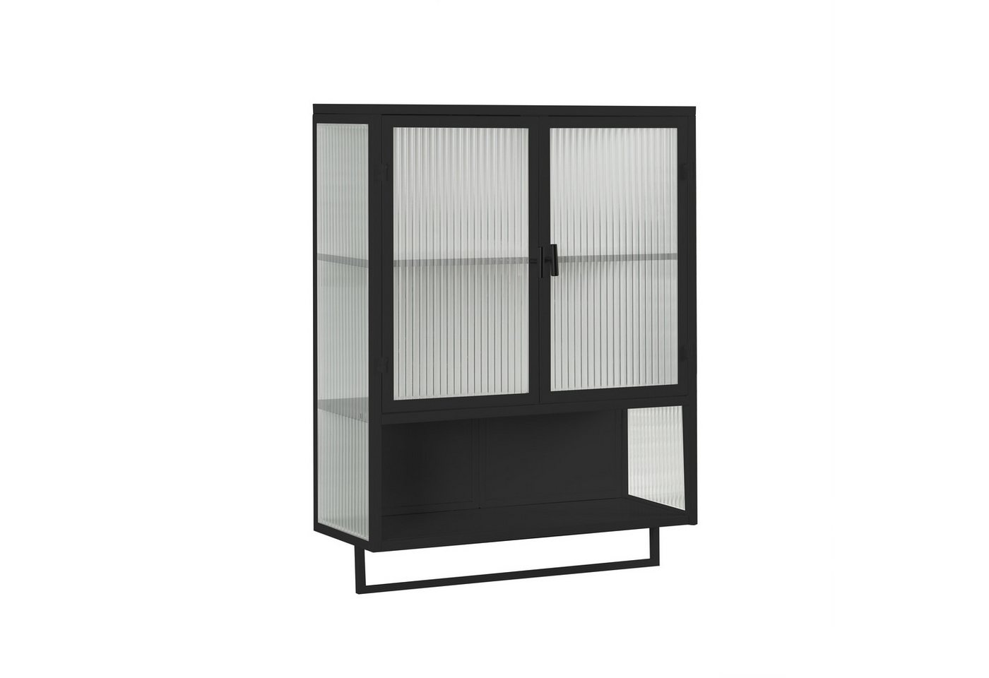 REDOM Hängeschrank Wandmontiertes Sideboard (60 cm moderner Hängeschrank mit Glastüren und zwei Türen, mit zweistufigem geschlossenem Stauraum, offenem Regal und Handtuchhalter) von REDOM