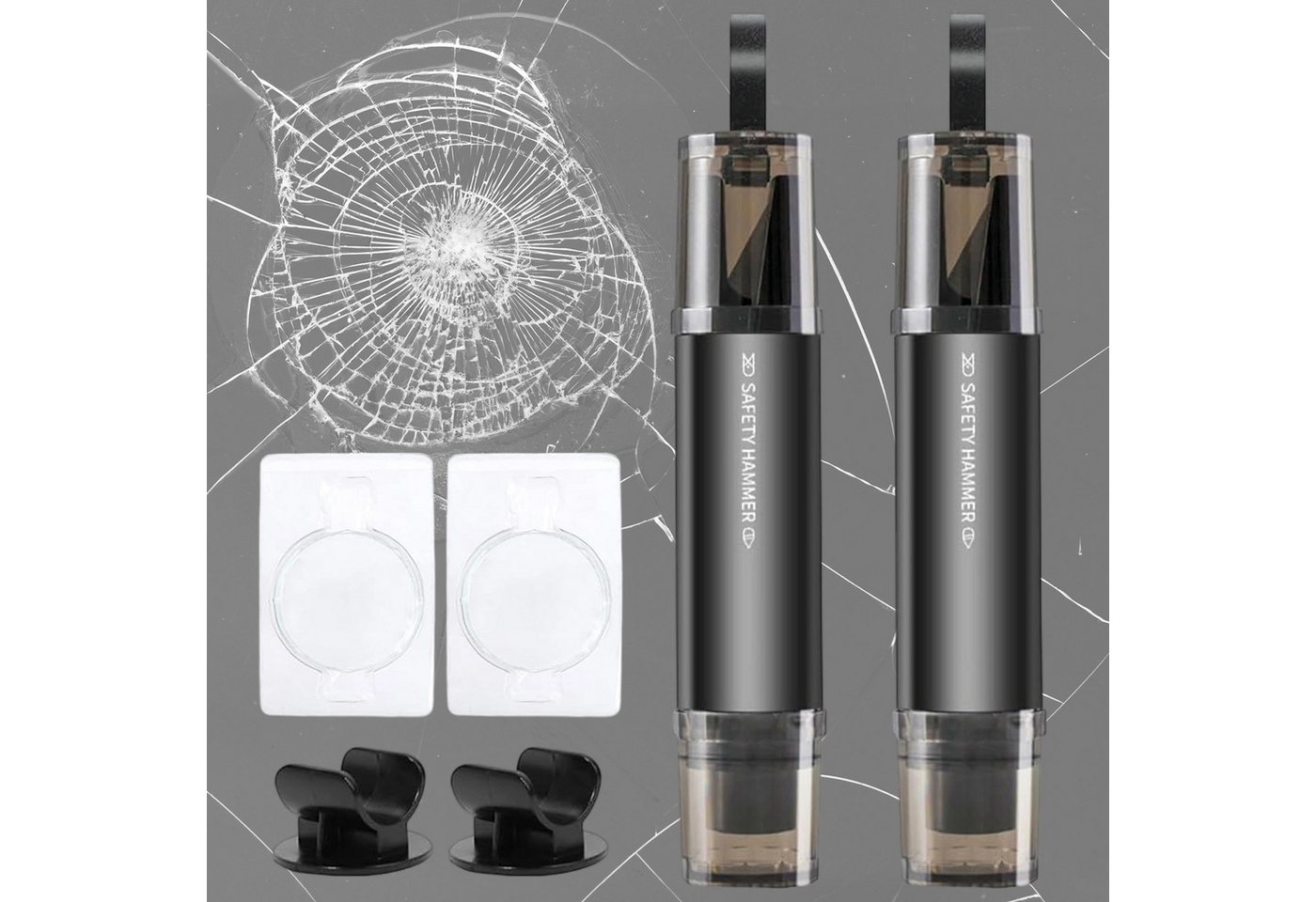 REDOM Hammer Auto Fensterbrecher mit Gurtschneider Notfallhammer (Kompakter Nothelfer mit Wolframstahlkopf und Federmechanismus, 2-St., im Handschuhfach an der Sonnenblende oder am Schlüsselbund aufbewahren), ragbares Sicherheitswerkzeug für Auto LKW Bus von REDOM