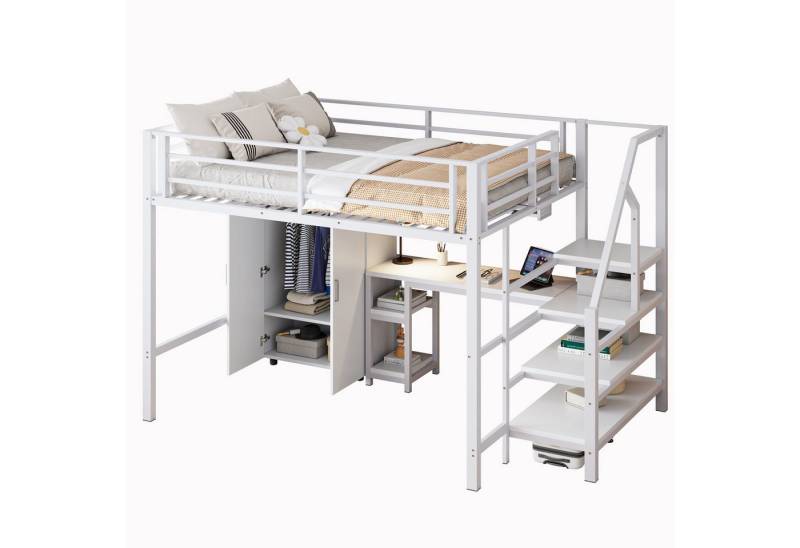 REDOM Hochbett Funktionsbett,Einzelbett,Jugendbett,Kinderbett (Hochbett 140x200 cm mit Kleiderschrank, Schreibtisch & Stauraumleiter Multifunktionale Ablage für Kinderzimmer) ohne Matratze von REDOM