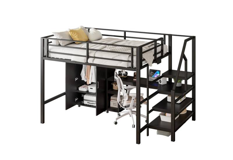 REDOM Hochbett Funktionsbett,Einzelbett,Jugendbett,Kinderbett (Hochbett 140x200 cm mit Kleiderschrank, Schreibtisch & Stauraumleiter Multifunktionale Ablage für Kinderzimmer) ohne Matratze von REDOM