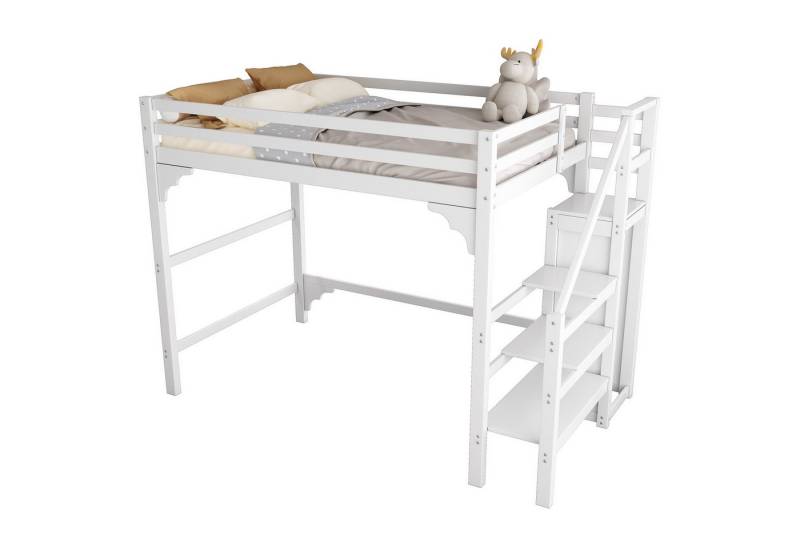 REDOM Hochbett Kinderbett, mit Lattenrost, mit Stufentreppe, mit Kleiderschrank (Jugendbett, Stauraum 140*200cm) ohne Matratze von REDOM