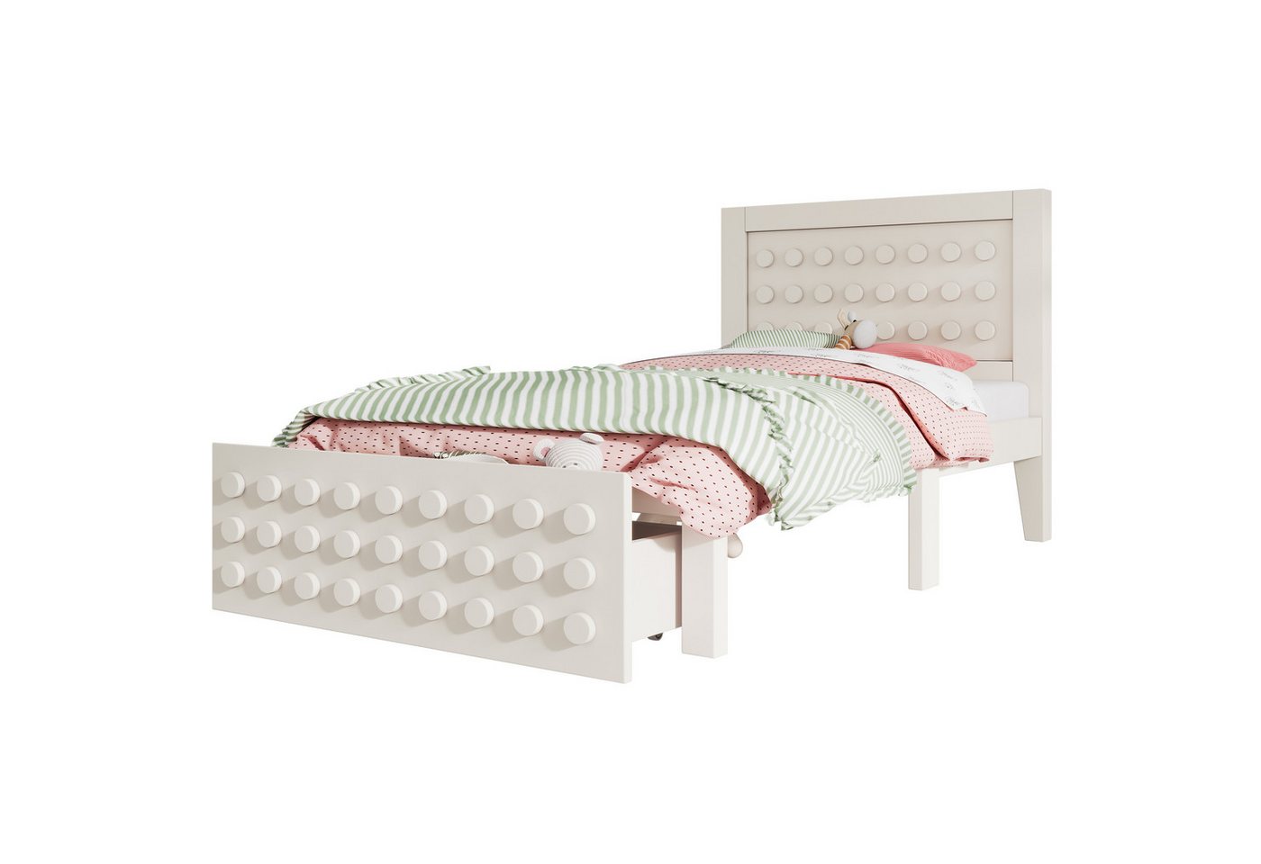 REDOM Hochbett sicheres Blockdesign mit Anti-Kollisionskanten (Kinderbett, Jugendbett, Einzelbett, Stauraumbett, 2-St., 90x200 cm, mit Matratze) mit Lattenrost, mit Schubladen + Unterm Bett Stauraum von REDOM