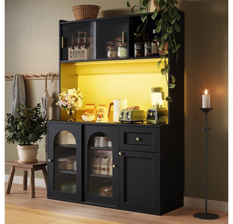 REDOM Hochschrank Vitrinenschrank,Buffetschrank (mit LED-Beleuchtung, Verstellbaren Ablagen & Kippschutz., 1-St) von REDOM