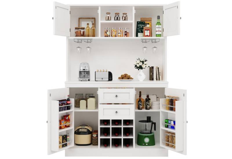 REDOM Hochschrank Multifunktionales Küchenbuffe (mit 4 Türen, 2 Schubladen & Weinregal, verstellbare Ablagen, Kippschutz., 120*40*188CM) Kippschutz von REDOM