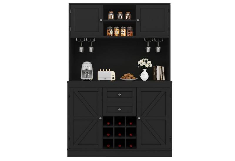 REDOM Hochschrank Multifunktionales Küchenbuffe (mit 4 Türen, 2 Schubladen & Weinregal, verstellbare Ablagen, Kippschutz., 120*40*188CM) Kippschutz von REDOM
