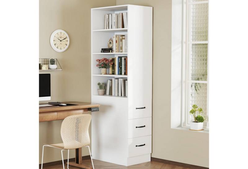 REDOM Hochschrank Regal mit Seitenschubladen (schmales Bücherregal, 1-St., Multifunktionales Möbelstück) mit höhenverstellbaren Fächern von REDOM