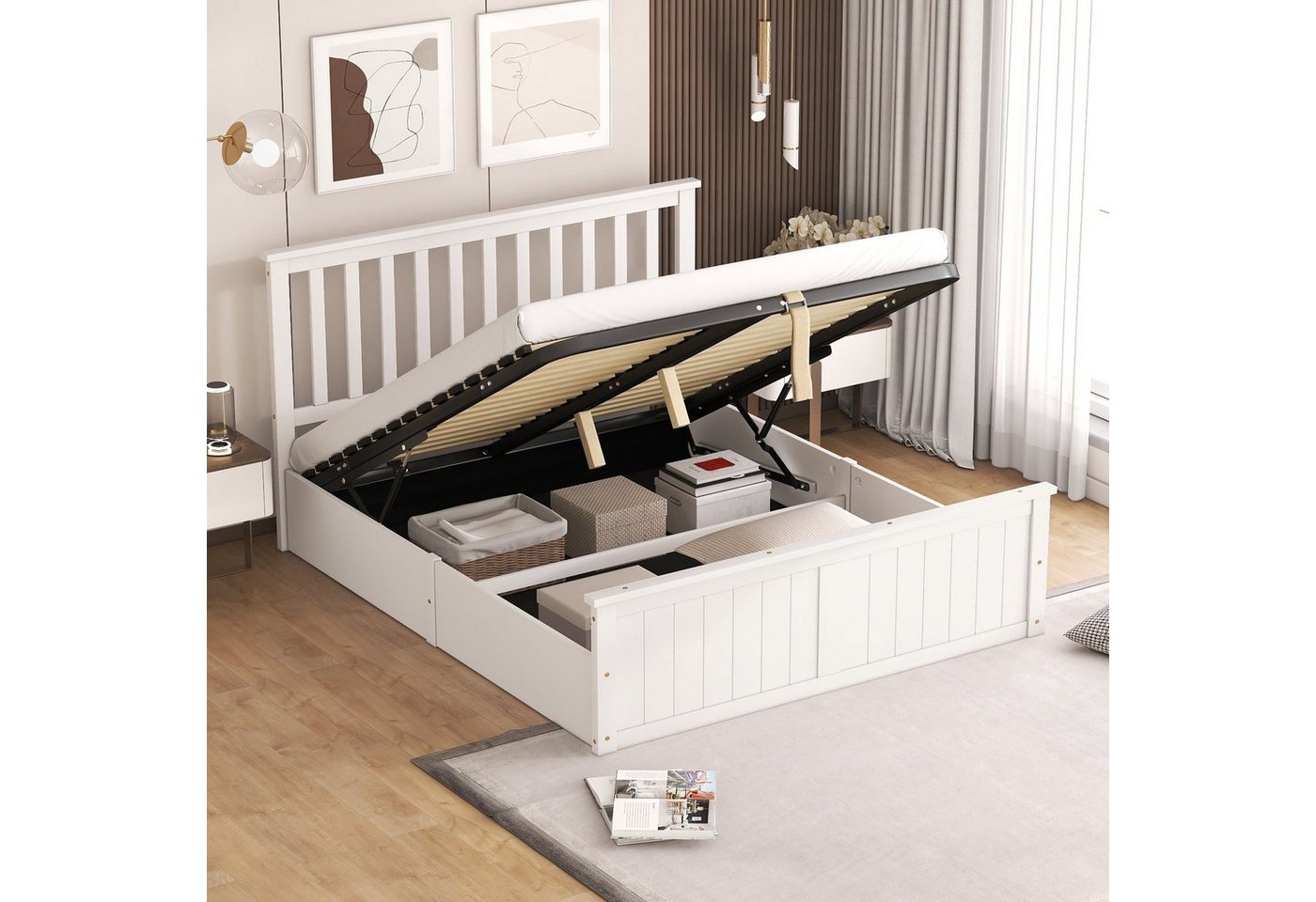 REDOM Holzbett Doppelbett mit Lattenrost und Stauraum für Kinder (Weiß, 140x200cm), Erwachsene, einfach zu montieren von REDOM