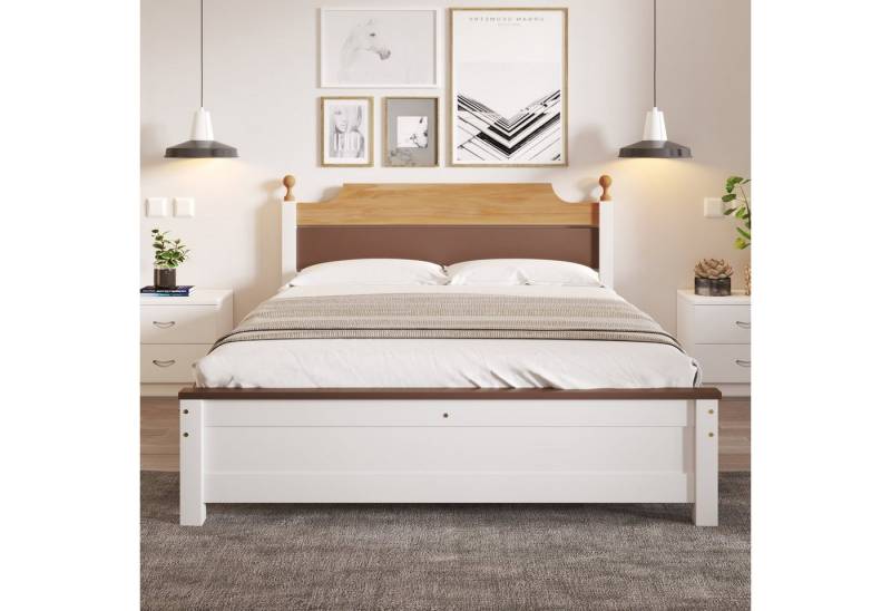 REDOM Holzbett Einzelbett, Erwachsenenbett, Gästebett, mit Kopf- und Fußteil aus MDF (140x200 cm, Kiefernholzrahmen mit Mittelfuß), ohne Matratze von REDOM