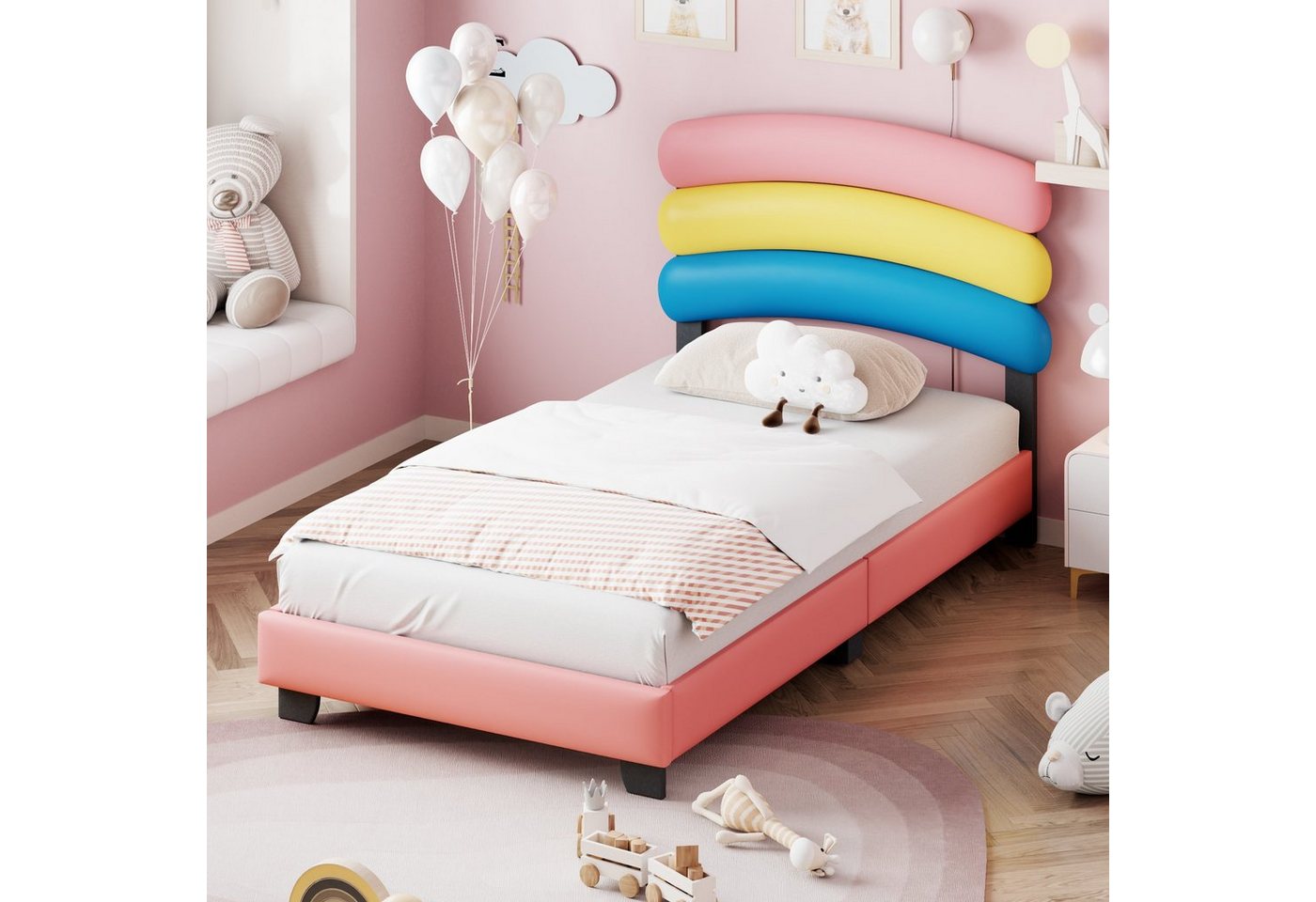 REDOM Kinderbett Bett Polsterbett Gästebett (90*200cm, mit Lattenrost, Regenbogenform Leder Jungen- und Mädchenbett), ohne Matratze von REDOM