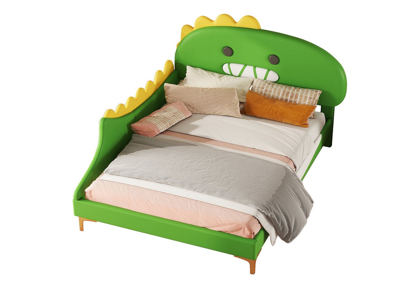 REDOM Kinderbett Flachbett, kunstleder Material (Cartoon Dinosaurier Form, kunstleder Material 140*200cm), ohne Matratze von REDOM