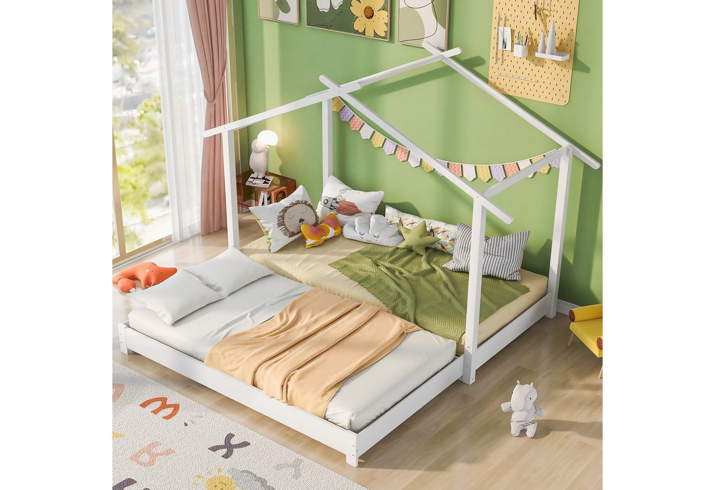 REDOM Kinderbett Hausbett (90 /180 x 190cm Holz Kinderbett für Jungen & Mädchen), Bodenbett für Kinder, Einfach zu montieren von REDOM