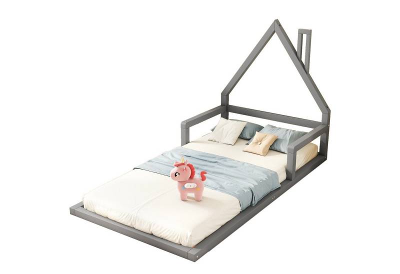 REDOM Kinderbett Hausbett Flachbett, Hausform, Kiefer massiv (Hausform, Kiefer massiv, einfache Form, 90x200 cm), ohne Matratze von REDOM
