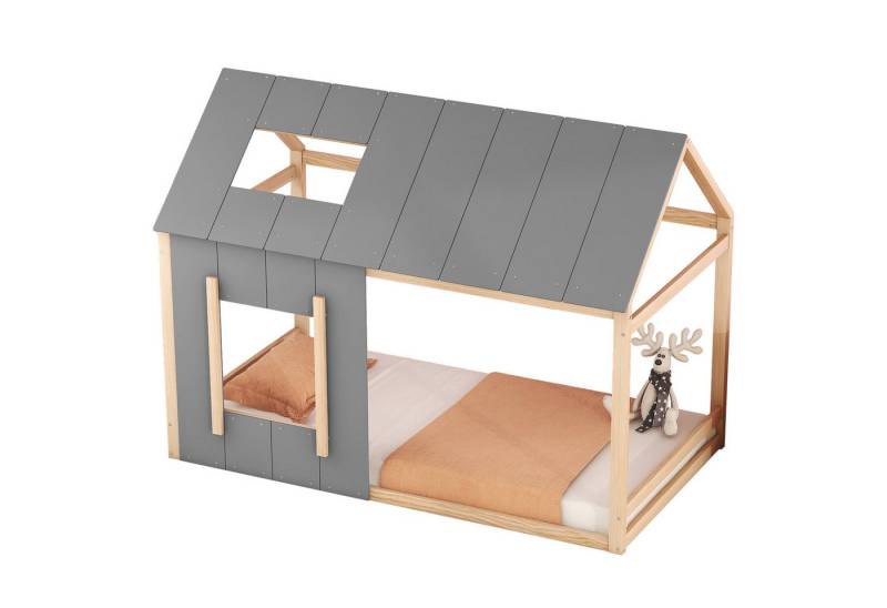 REDOM Kinderbett Hausbett Kinderbett, Einzelhaus-Flachbett mit Dach und Fenster (Hausform, 90x200 cm, Einzelhaus-Flachbett mit Dach und Fenster), ohne Matratze von REDOM