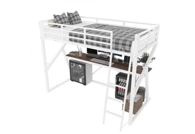 REDOM Kinderbett Hochbett 90x200 mit LED & Schreibtisch (Funktionsbett Metallbett mit Geländer & Treppe, für Kinder & Teenager), mit Matratze von REDOM