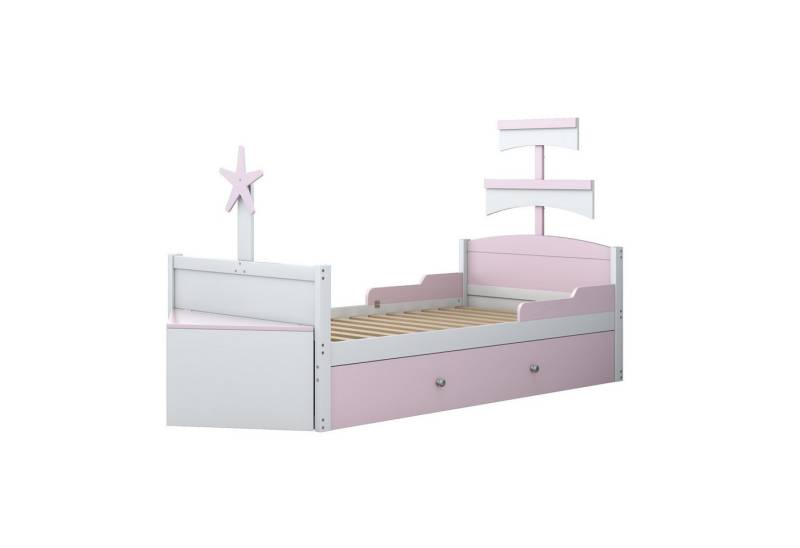 REDOM Kinderbett Holz-Funktionsbett 90x200 cm im Segelboot-Stil, Einzelbett (mit Praktischem Ausziehbett und Stauraum, 90x200 cm), ohne Matratze von REDOM